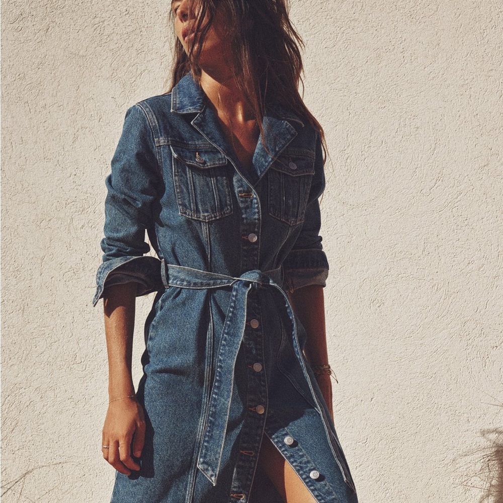 Zara Classic Denim Shirt belted Dress -  Sz Medium - NWT - Picture 6 of 17